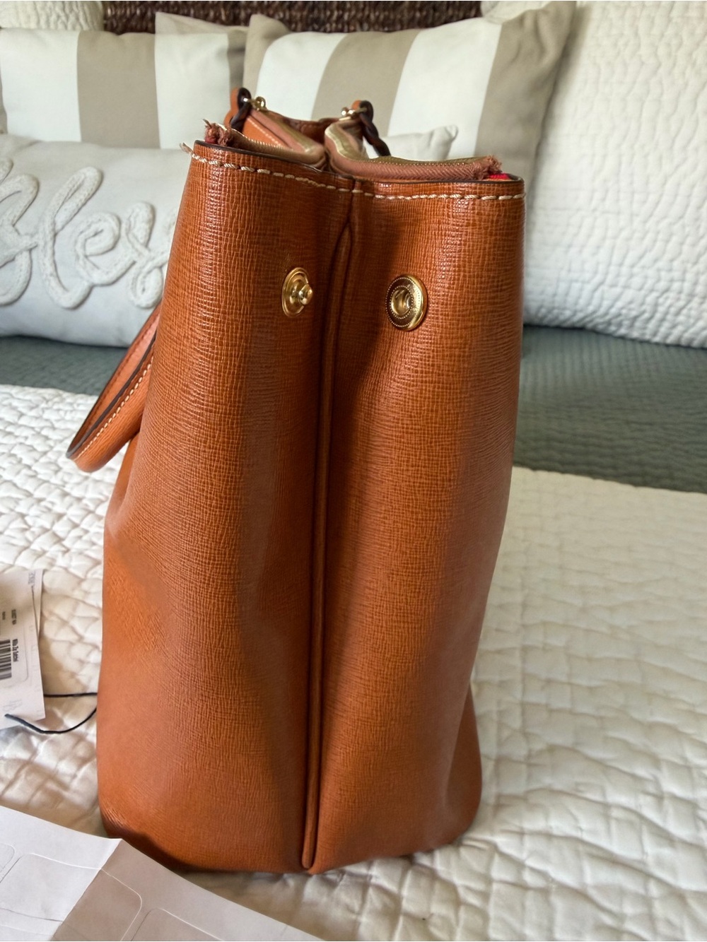 Dooney & Bourke Natural Tan Color “Willa” Leather Zip Top Satchel - Picture 7 of 12